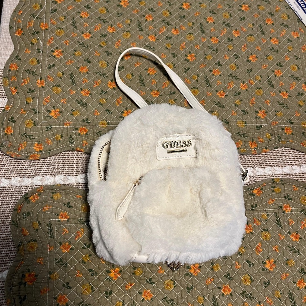 GUESS White Faux Fur Backpack